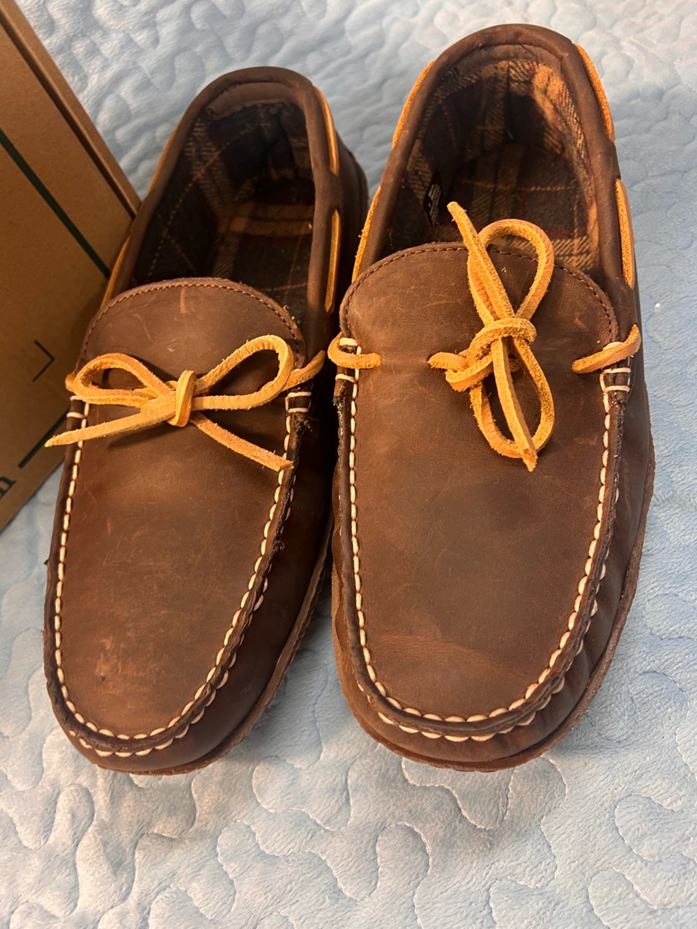 L.L. Bean Brown Leather Moccasin Loafers with Tan Laces - Picture 2 of 16